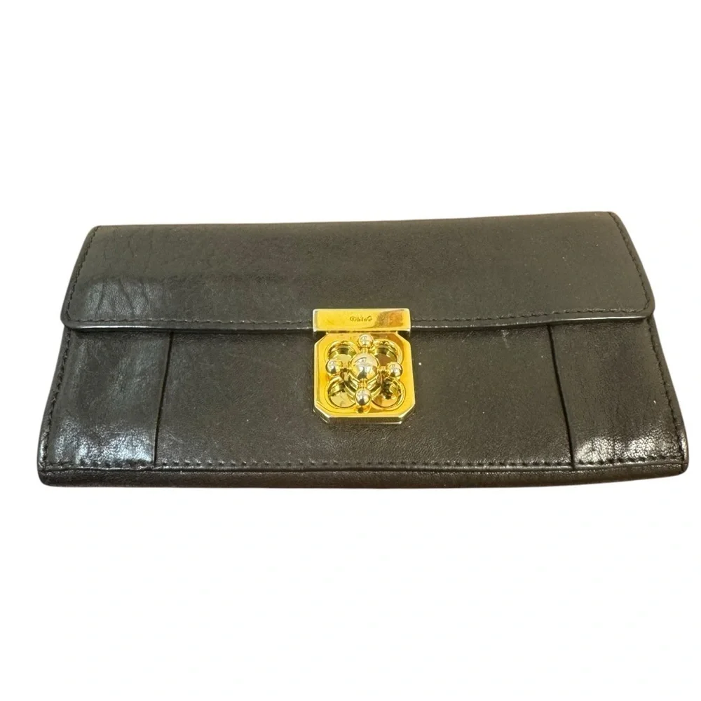 Chloe Black Leather Clutch Elise Continental Wallet EUC - Picture 1 of 13